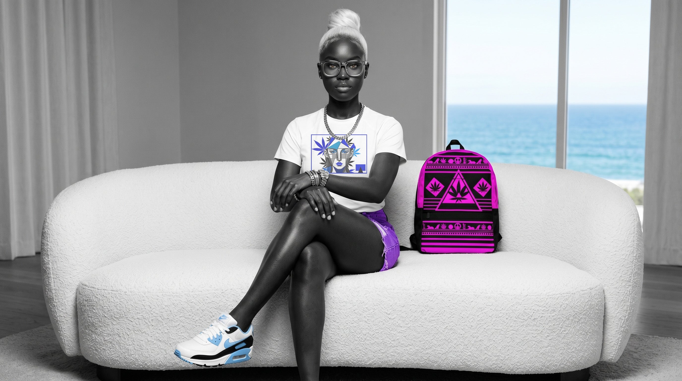 Mia [Sn=9128374650] equipped with the NGU Pink and Black stoner backpack. Professional 8K RAW Noir Protocol photography. Status: Locked.