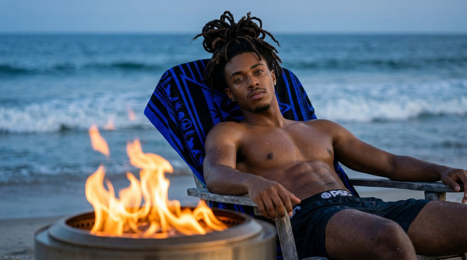 Julian [Sn=8492057310] lounging with an NGU 400gsm heavyweight stoner towel. Professional 8K RAW Noir Protocol photography. Status: Locked.