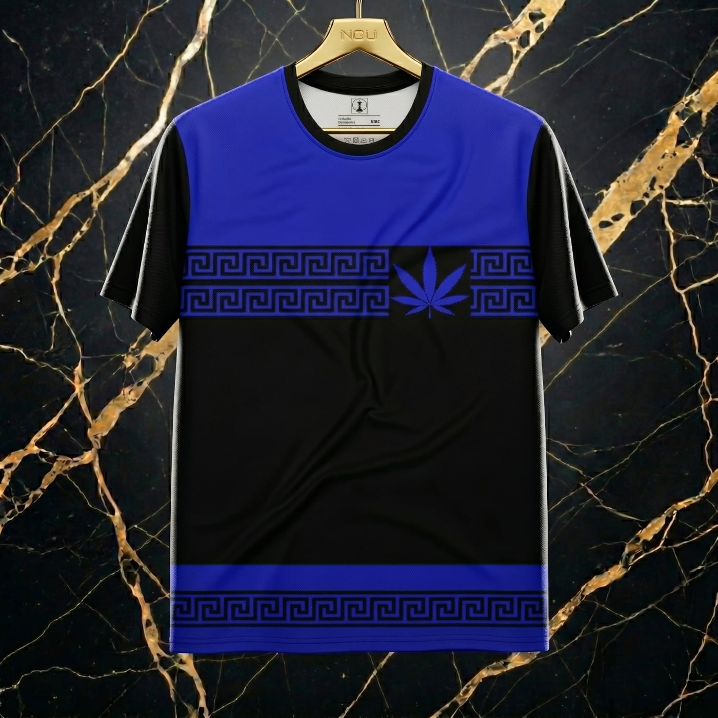 Macro close-up of NGU Vanguard 160gsm technical fabric texture, high-density performance weave, Cobalt Blue ink detail.