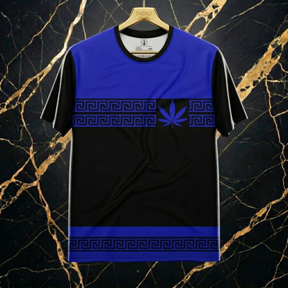 Macro close-up of NGU Vanguard 160gsm technical fabric texture, high-density performance weave, Cobalt Blue ink detail.