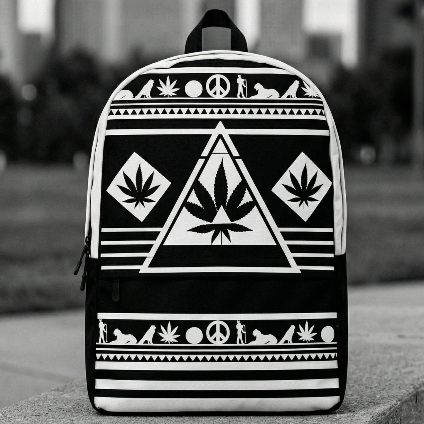 Hero low-angle shot of the NGU tech backpack showcasing the rigid "Pillar Lock" structure.