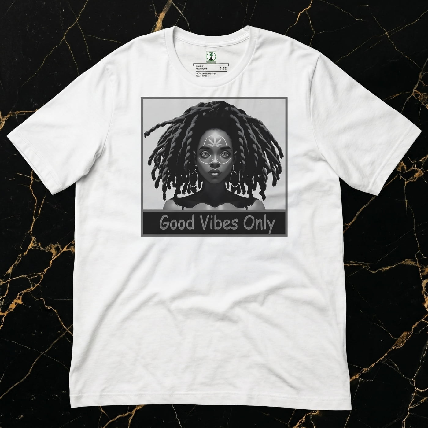 wearing a size Large in the NGU Monochrome Muse white 400gsm heavyweight tee for a high-status 