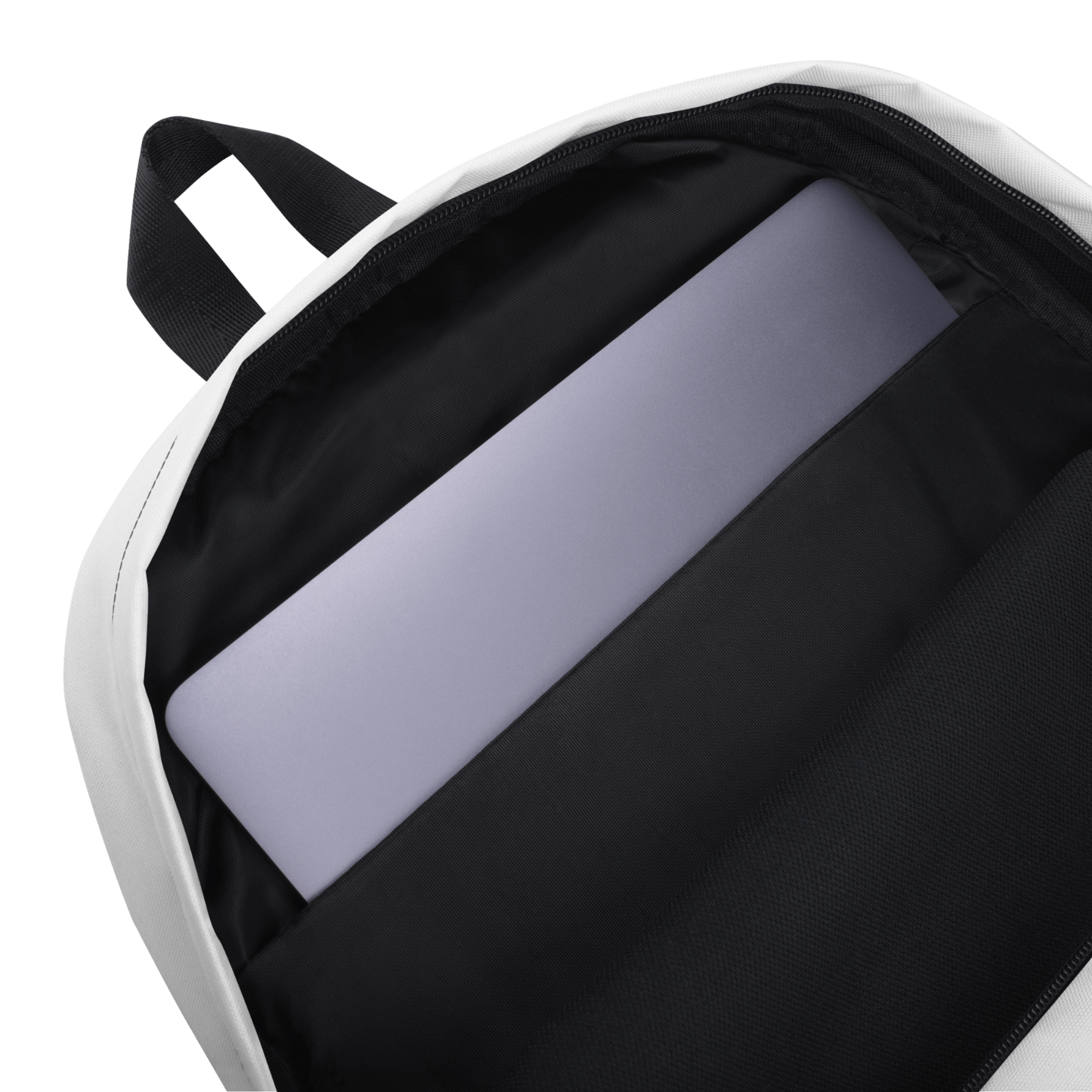 Interior tech audit of NGU backpack showcasing organized polyester lining and device protection.