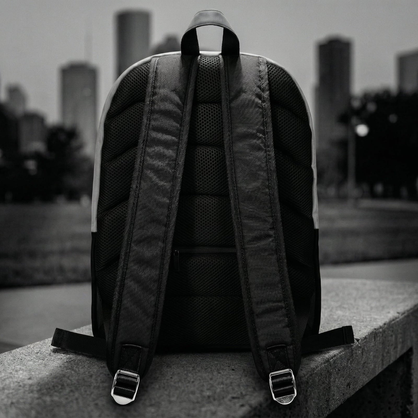 Rear view showing the breathable 3D air-mesh back padding and reinforced ergonomic shoulder straps.