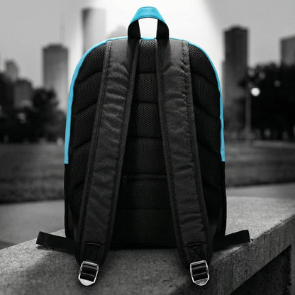 Rear view of the backpack showing the heavy-duty padded black mesh shoulder straps and solid matte black back construction.